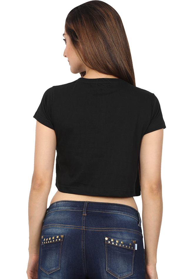 Women Crop Top - HAPPY - Black