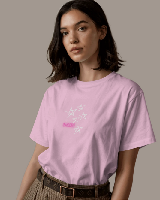 Women Classic Fit Graphic T-Shirt - Sparkle - Baby Pink