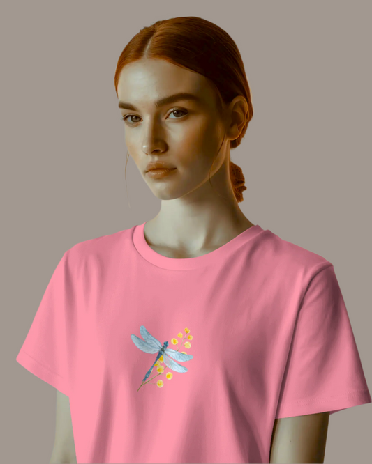 Women Classic Fit Graphic T-Shirt - Dragonfly - Flamingo Pink