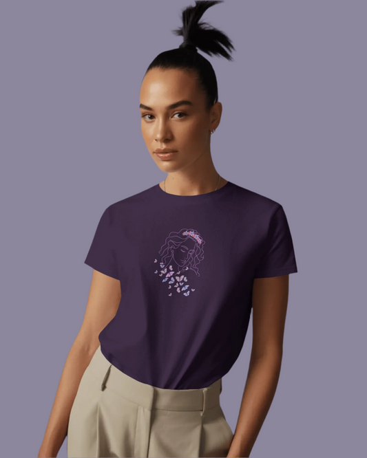 Women Classic Fit Graphic T-Shirt - Butterfly Girl - Purple