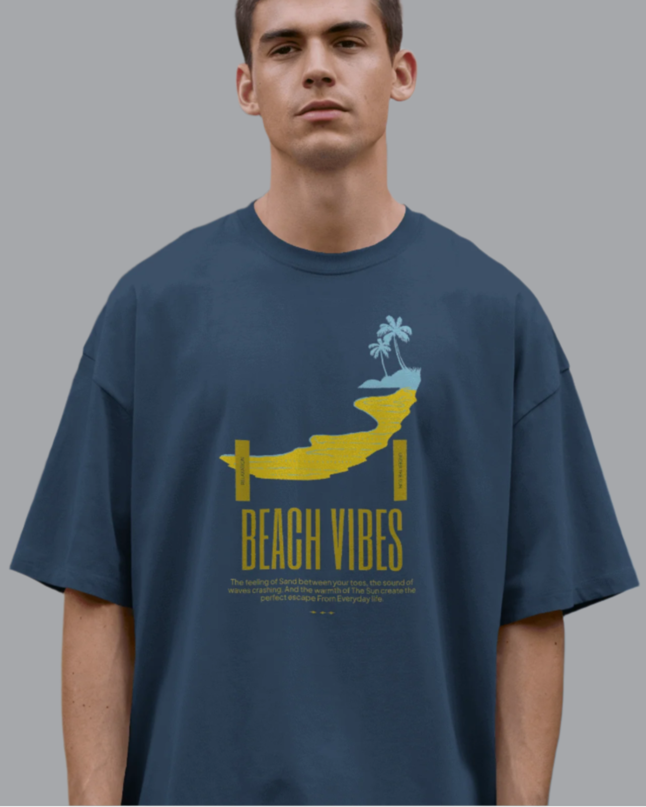 Men Oversized T-shirt Navy Blue Beach Vibes
