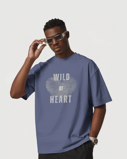 Men Oversized Graphic T-shirt - Wild Heart - Steel Grey