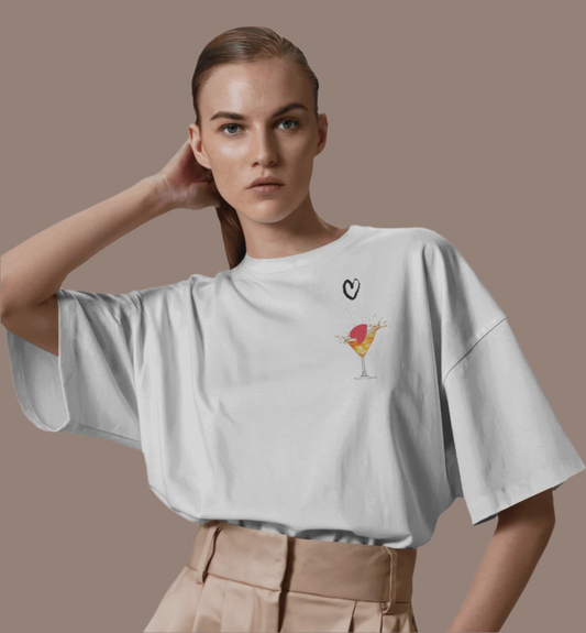 Women Oversized T-shirt White Heart