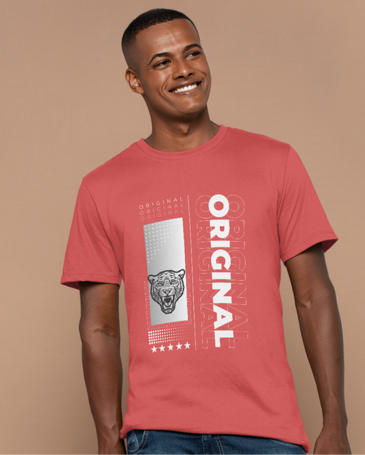 Men Classic Cotton Printed T-shirt Coral