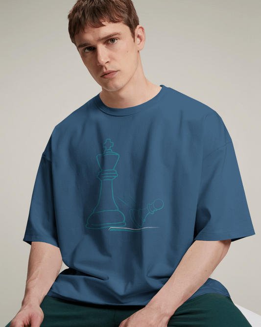 Men Oversized T-shirt Navy Blue Chess