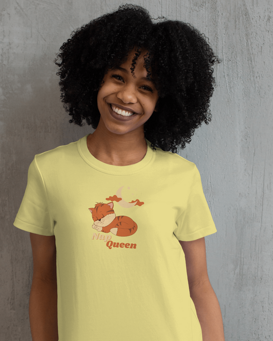 Women Classic Fit Graphic T-shirt - Nap Queen - Butter Yellow