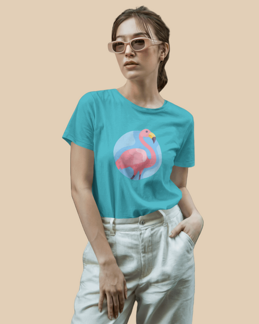 Women Classic T-Shirt - Pink Flamingo - Blue