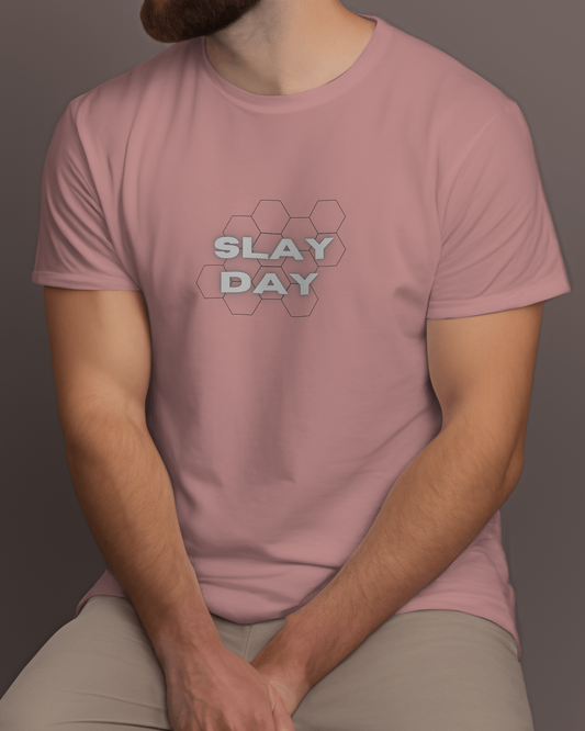 Men Classic Cotton Graphic T-shirt - Slay Day - Dusty Pink
