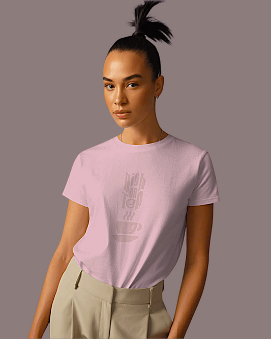 Women Classic Fit Graphic T-shirt - High On Tea - Baby Pink
