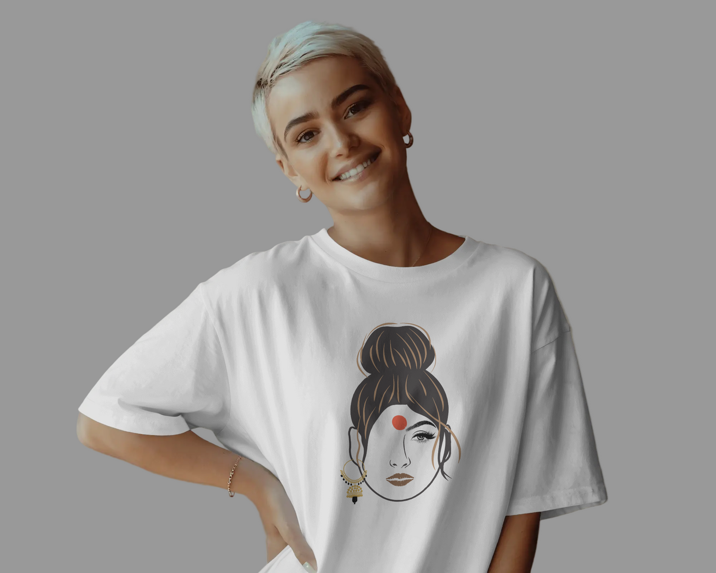 Women Oversized T-Shirt - Bindi - White