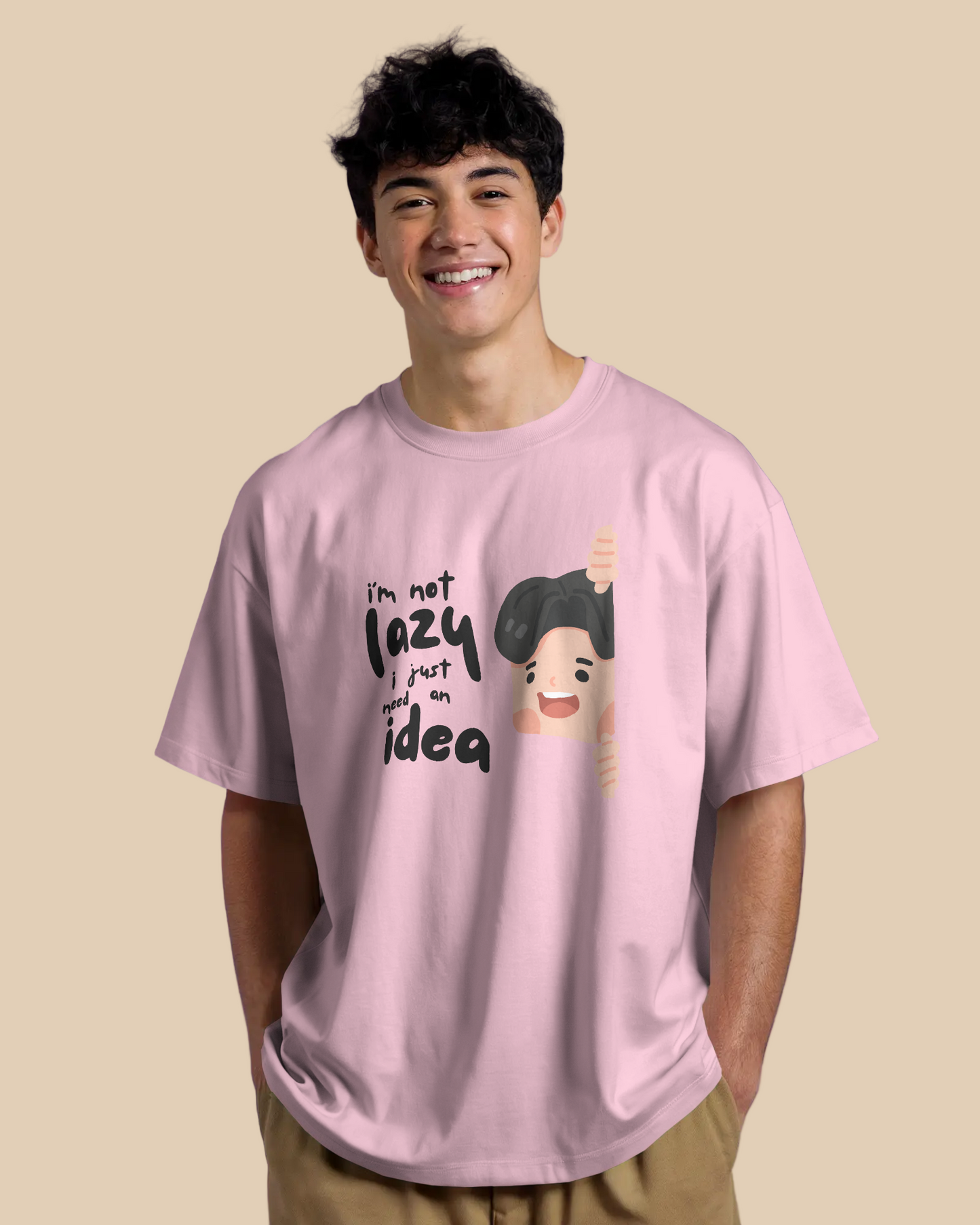 Unisex Oversized T-Shirt - Lazy Idea - Baby Pink