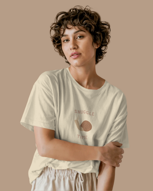 Unisex Oversized Graphic T-Shirt - Snuggle - Off White