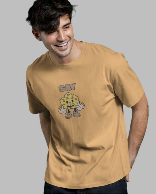 Unisex Classic Fit Graphic T-Shirt - Say Cheese - Biege