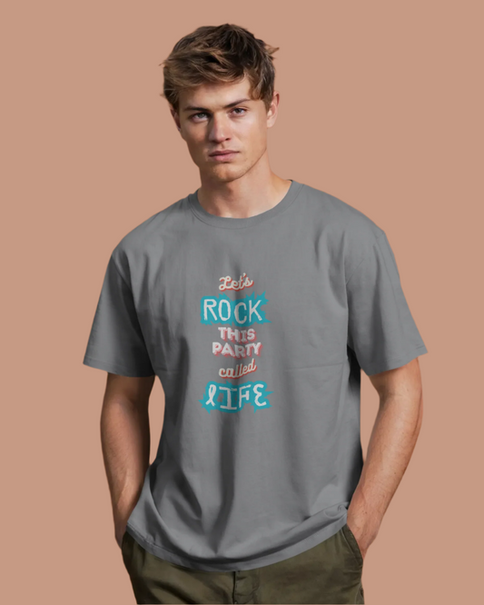 Men Classic Fit Graphic T-shirt - Lets Rock - Silver Grey