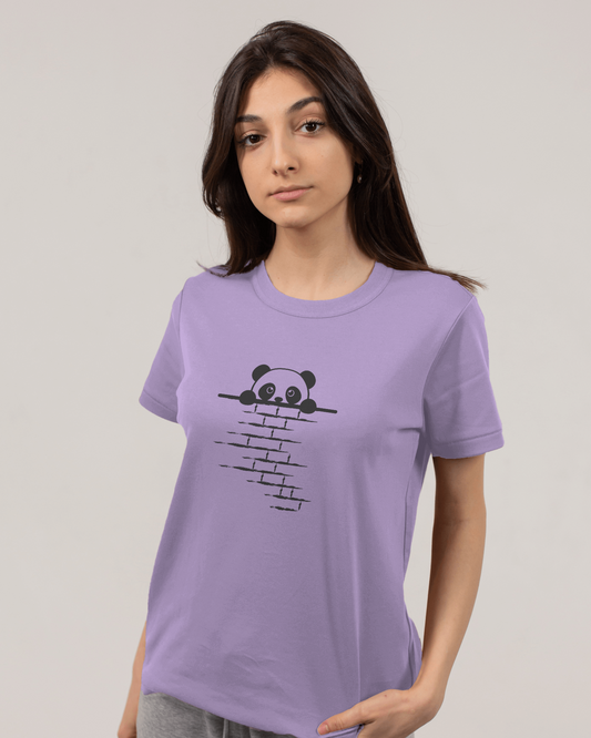 Women Classic Fit Graphic T-shirt - Panda - Lavender